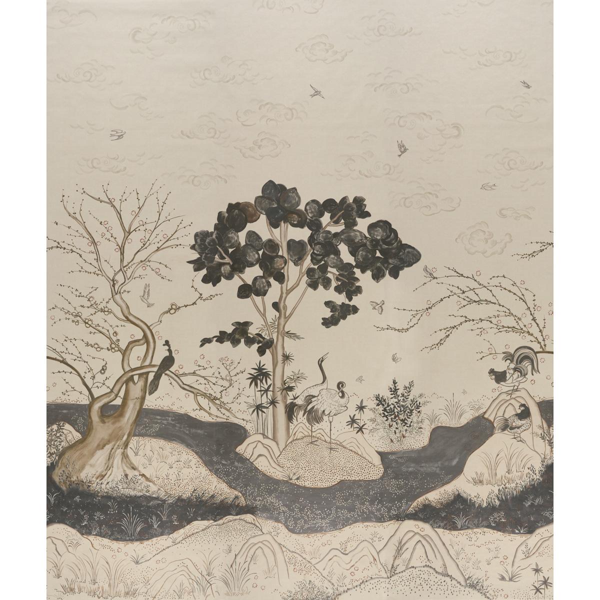 Schumacher Birdsong 3 Panel Set Carbon Wallpaper Sample 5017110