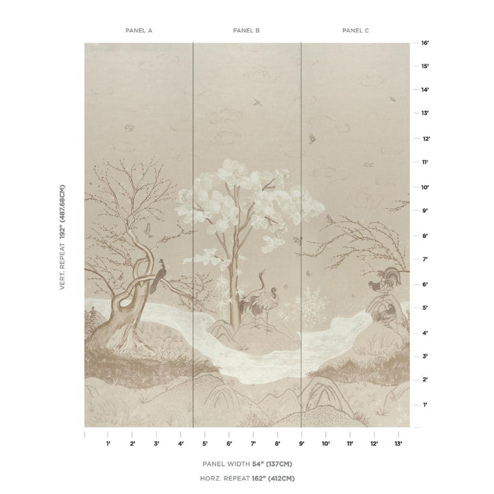 Schumacher Birdsong 3 Panel Set Ivory Wallpaper 5017111