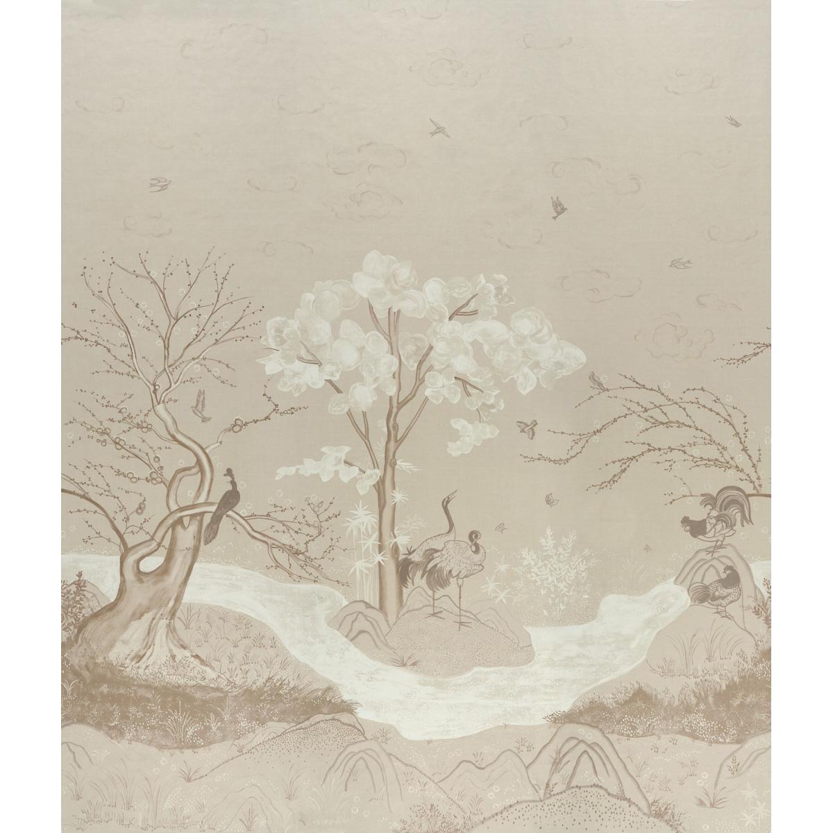 Schumacher Birdsong 3 Panel Set Ivory Wallpaper Sample 5017111