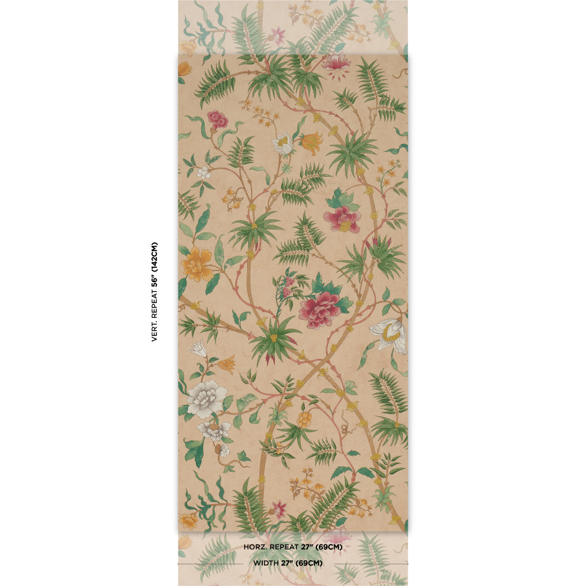 Schumacher Arasi Botanical Coral Wallpaper Sample 5017170