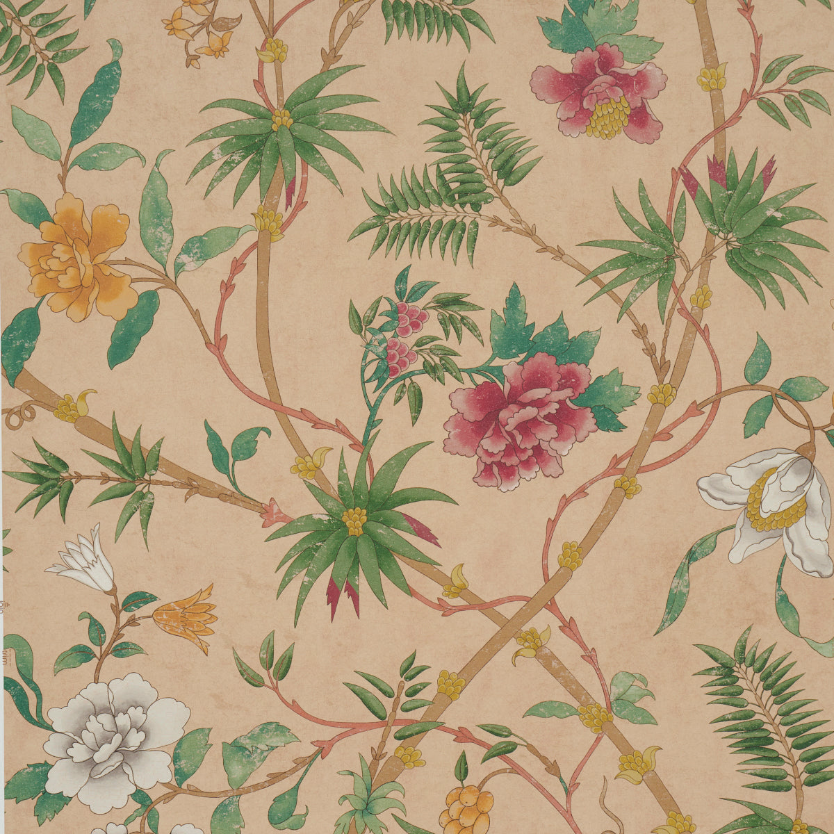 Schumacher Arasi Botanical Coral Wallpaper Sample 5017170