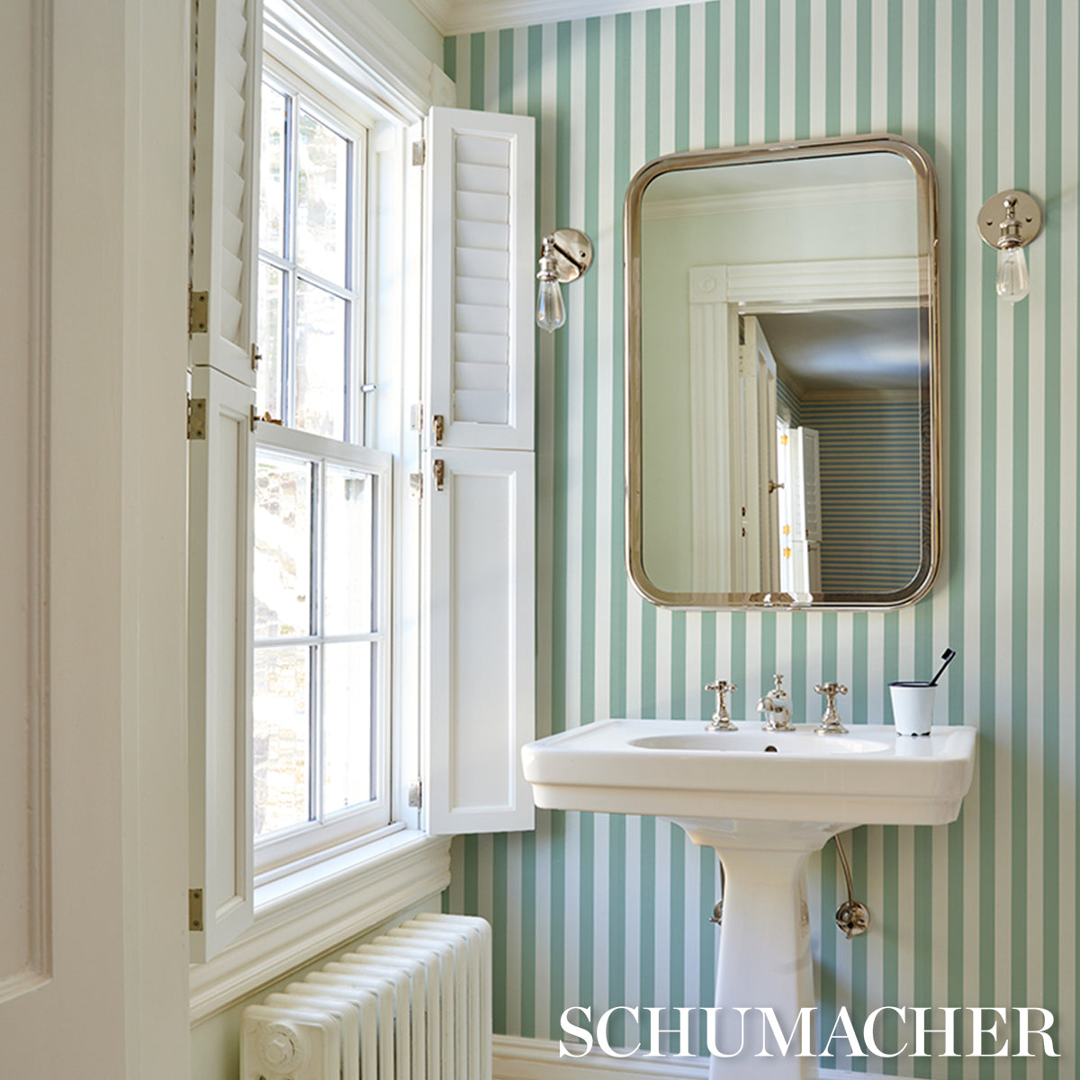 Schumacher Emma Stripe Teal Wallpaper 5017213