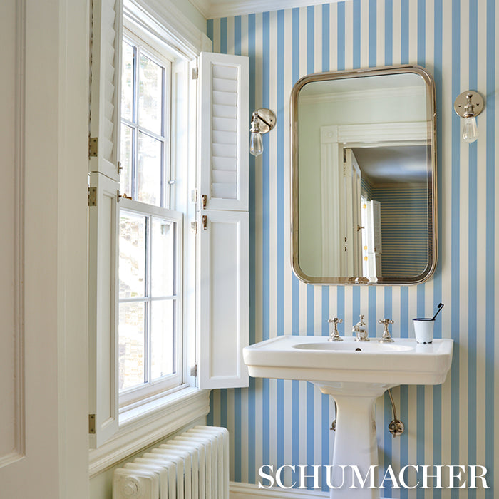 Schumacher Emma Stripe Delft Wallpaper Sample 5017226
