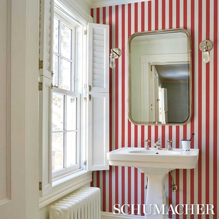 Schumacher Emma Stripe Red Wallpaper 5017227