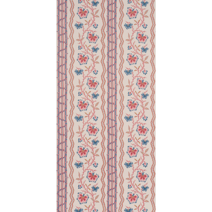 Schumacher Parvati Floral Stripe Vermillion Wallpaper Schumacher 5017331