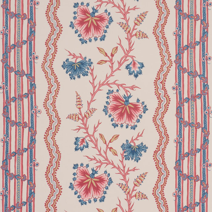 Schumacher Parvati Floral Stripe Vermillion Wallpaper Schumacher 5017331