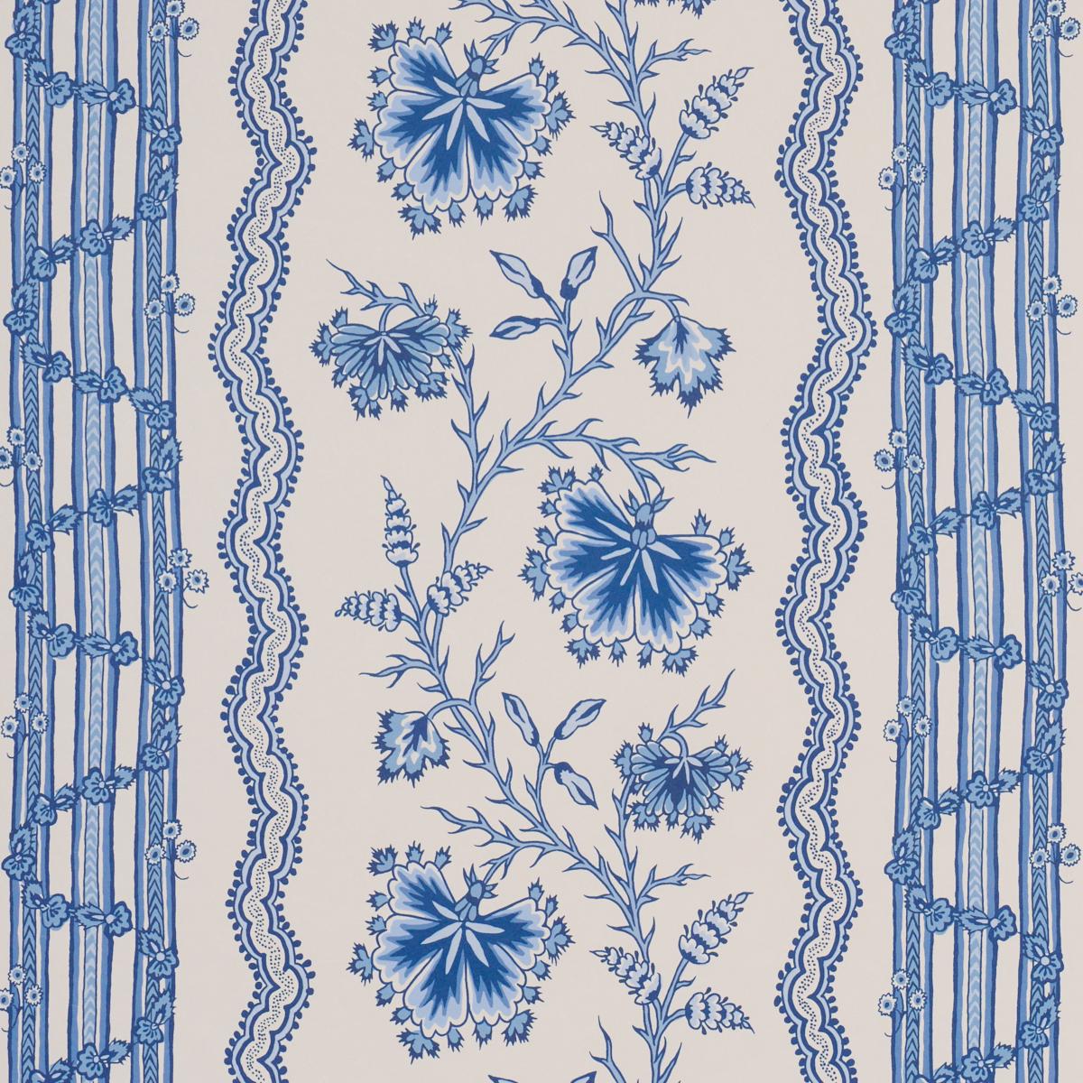 Schumacher Parvati Floral Stripe Delft Wallpaper Schumacher 5017332