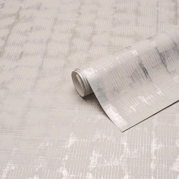 Schumacher Rune Pinstripe Wallcovering Silver Wallpaper Sample 5017430