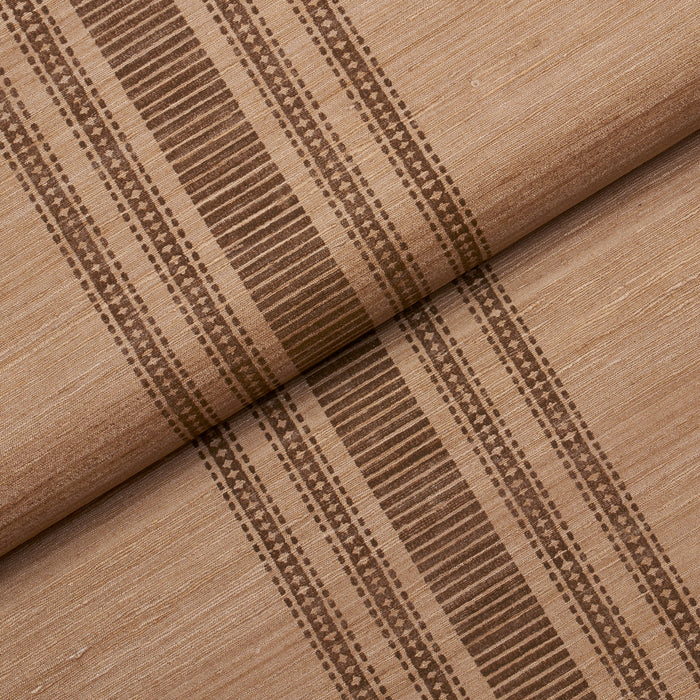 Schumacher Cassia Silk Stripe Wallcovering Walnut Wallpaper Sample 5017451