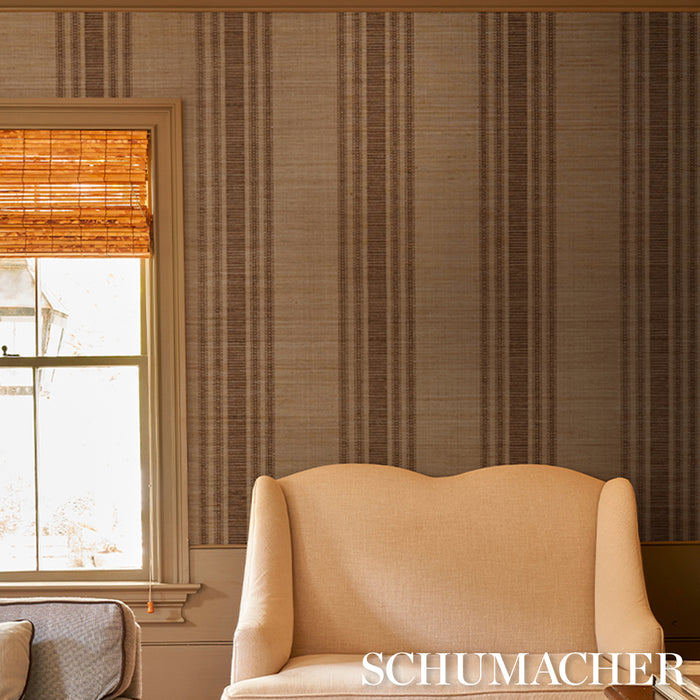 Schumacher Cassia Silk Stripe Wallcovering Walnut Wallpaper Sample 5017451