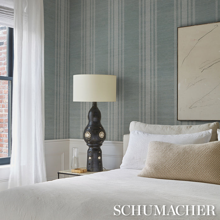 Schumacher Cassia Silk Stripe Wallcovering Sky Wallpaper Sample 5017452