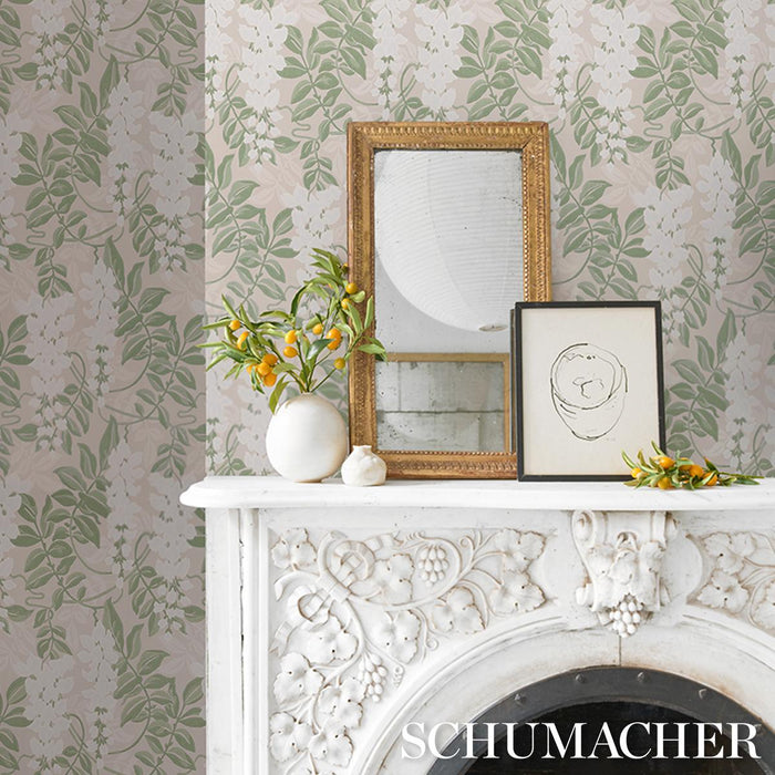 Schumacher Lucia Wisteria Sage Wallpaper Sample 5017530