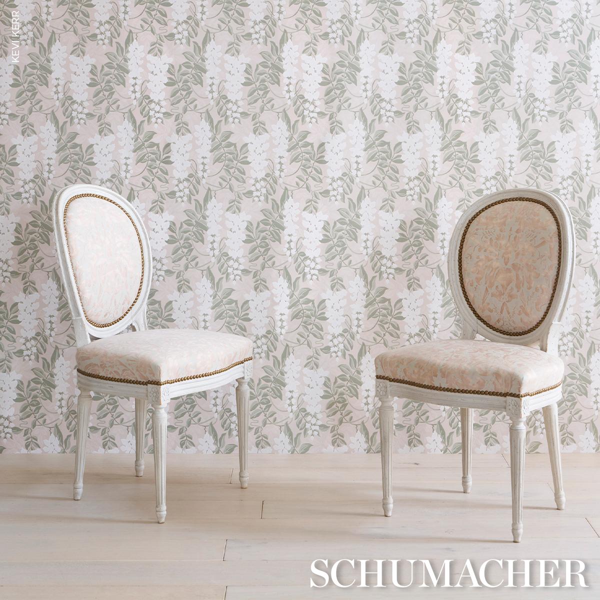 Schumacher Lucia Wisteria Sage Wallpaper Sample 5017530