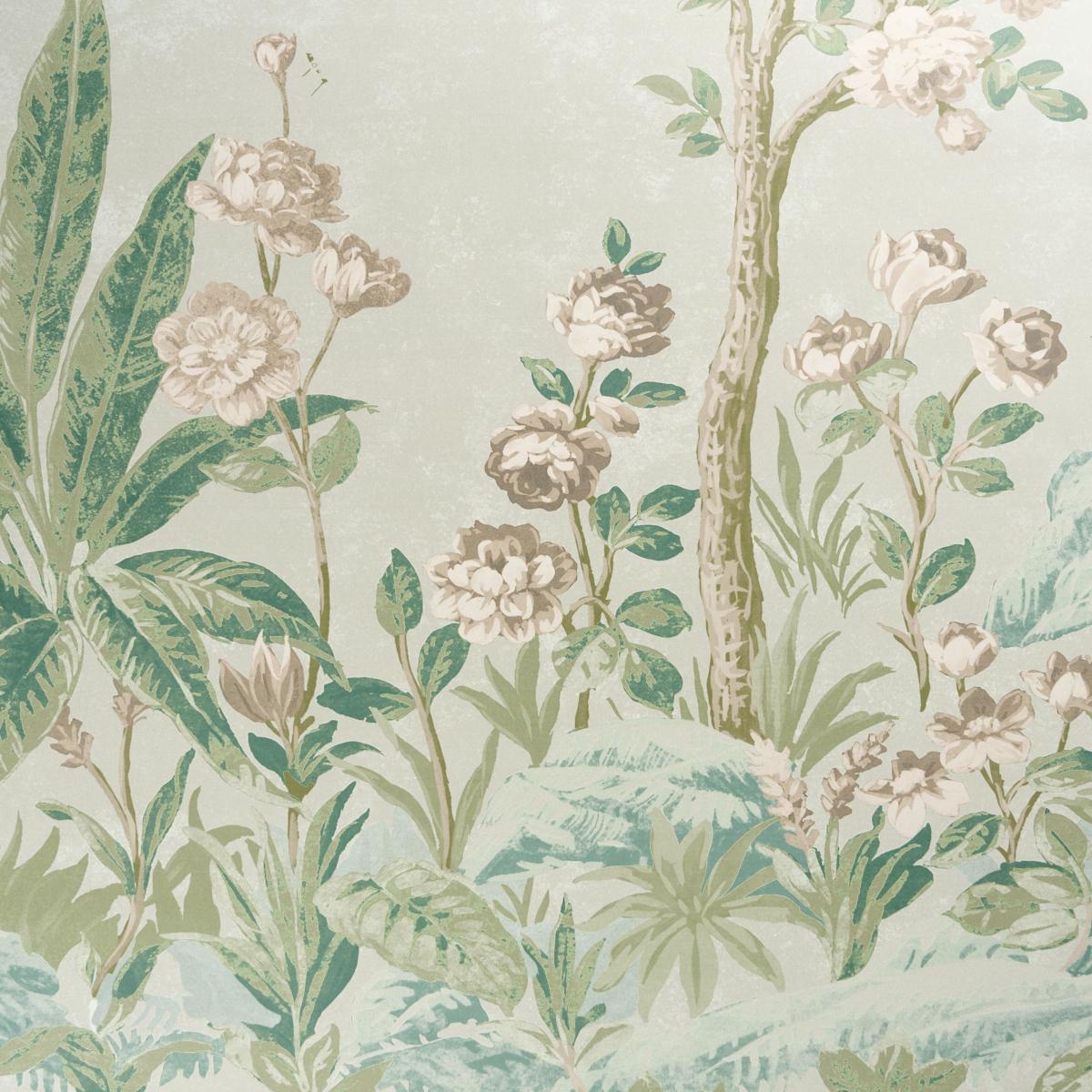 Schumacher Charlotte'S Garden Panel Set Celadon Wallpaper Sample 5017551