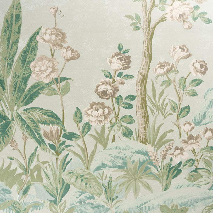 Schumacher Charlotte'S Garden Panel Set Celadon Wallpaper Sample 5017551