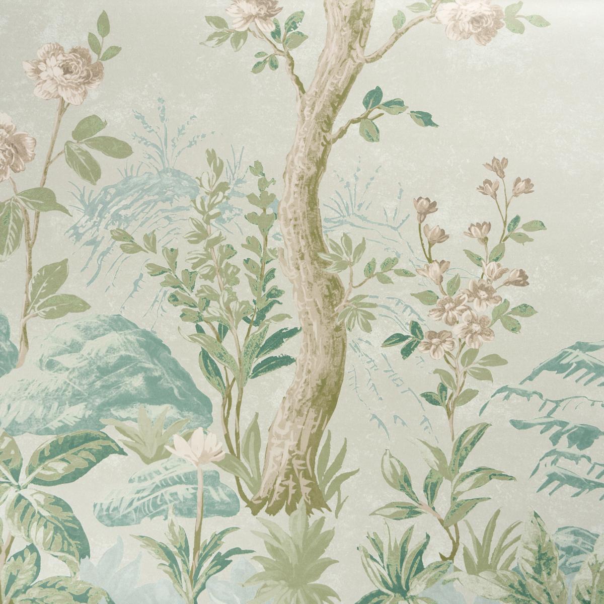 Schumacher Charlotte'S Garden Panel Set Celadon Wallpaper Sample 5017551