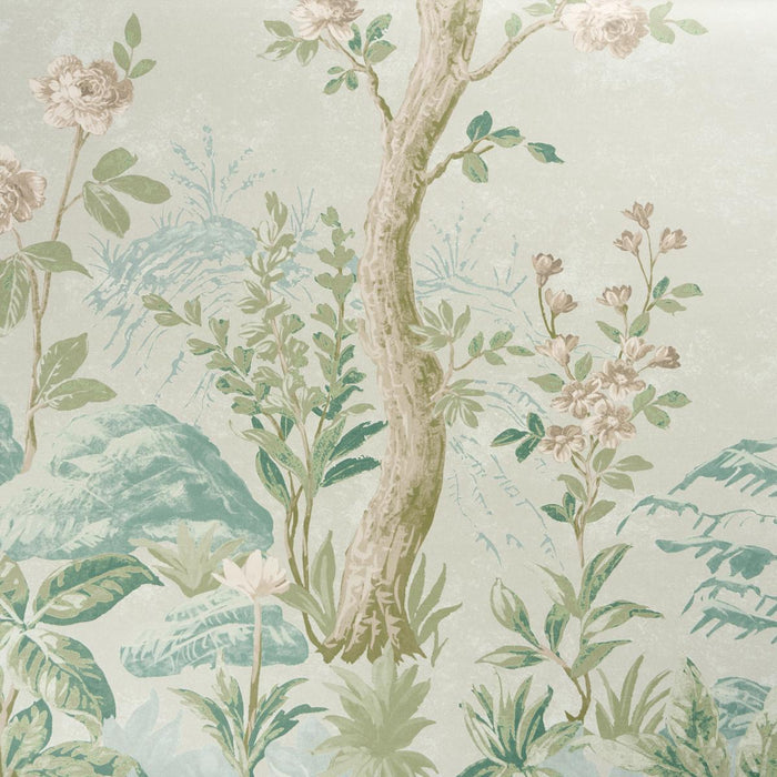 Schumacher Charlotte'S Garden Panel Set Celadon Wallpaper Sample 5017551