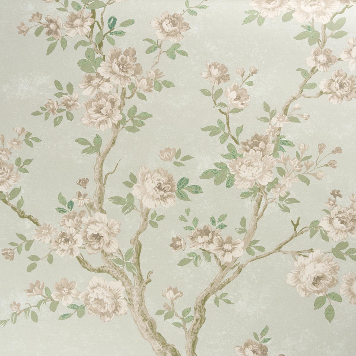 Schumacher Charlotte'S Garden Panel Set Celadon Wallpaper Sample 5017551