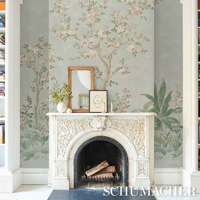 Schumacher Charlotte'S Garden Panel Set Celadon Wallpaper Sample 5017551