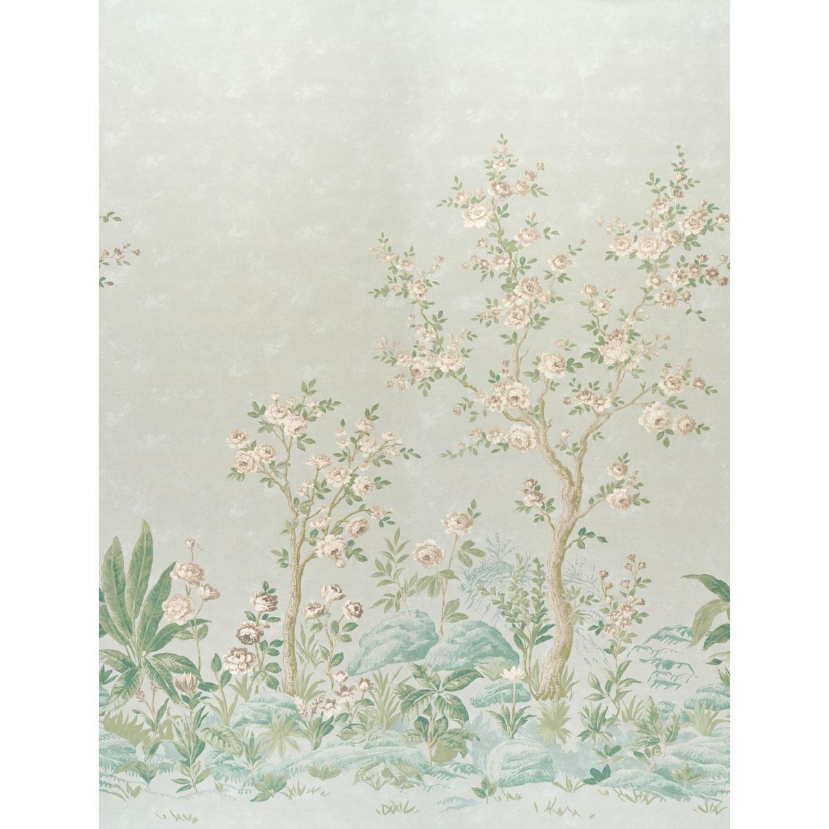Schumacher Charlotte'S Garden Panel Set Celadon Wallpaper Sample 5017551
