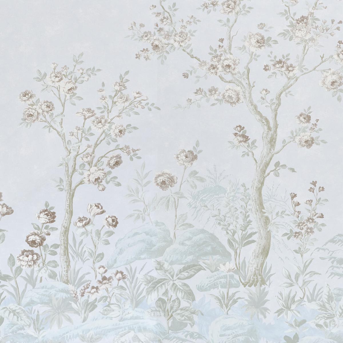 Schumacher Charlotte'S Garden Panel Set Periwinkle Wallpaper Sample 5017552