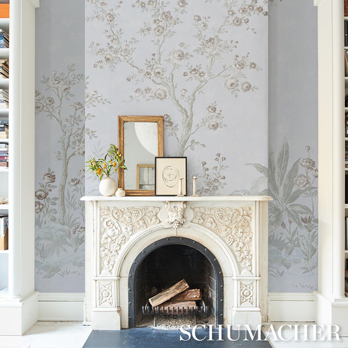 Schumacher Charlotte'S Garden Panel Set Periwinkle Wallpaper Sample 5017552