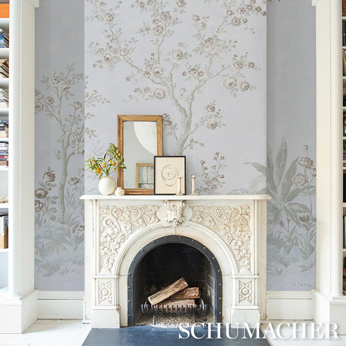 Schumacher Charlotte'S Garden Panel Set Periwinkle Wallpaper Sample 5017552