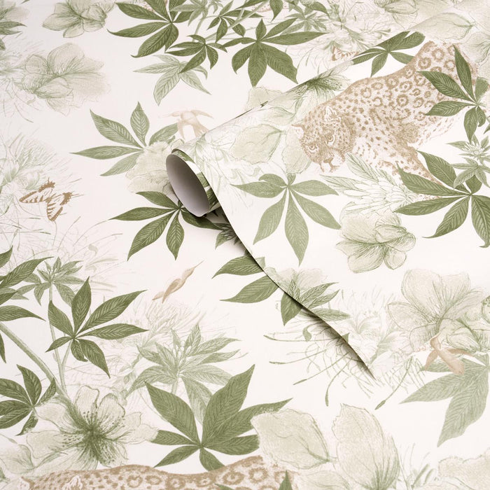 Schumacher Nocturnum Ivory & Olive Wallpaper Sample 5017570