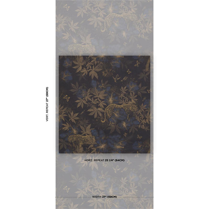 Schumacher Nocturnum Indigo & Ochre Wallpaper Sample 5017571