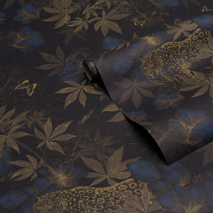 Schumacher Nocturnum Indigo & Ochre Wallpaper Sample 5017571
