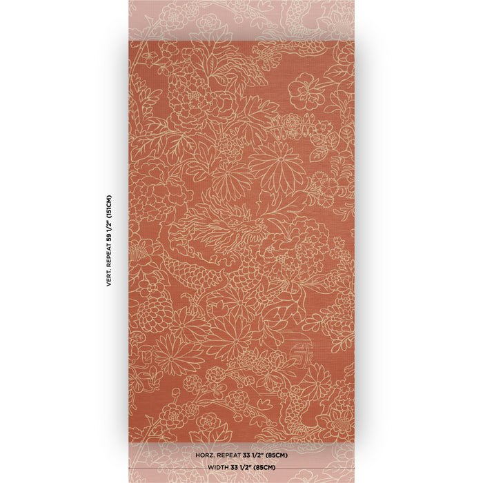 Schumacher Chiang Mai Dragon Silhouette Raffia Terracotta Wallpaper Sample 5017620
