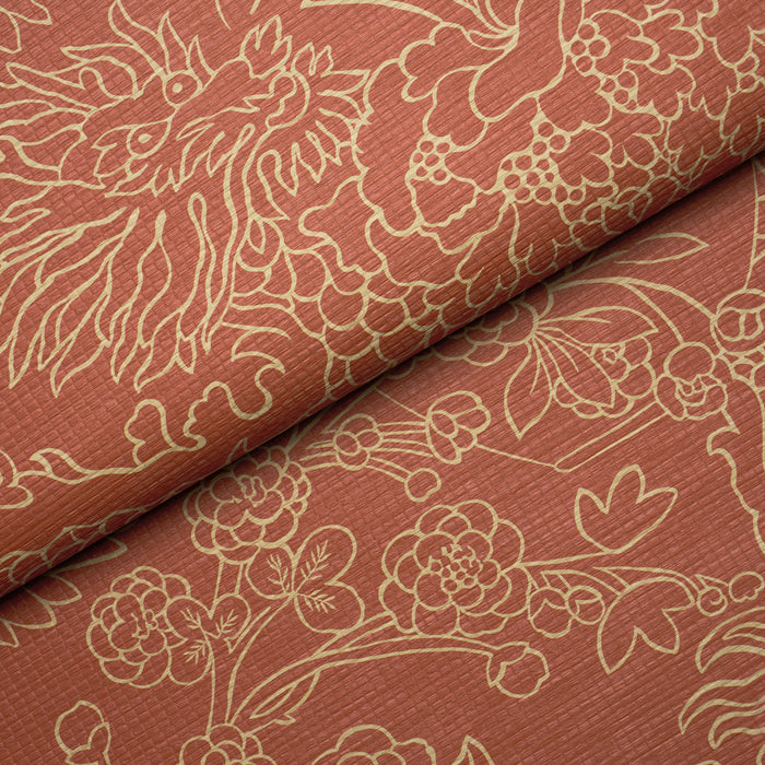 Schumacher Chiang Mai Dragon Silhouette Raffia Terracotta Wallpaper Sample 5017620