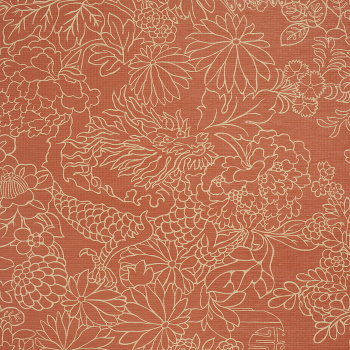 Schumacher Chiang Mai Dragon Silhouette Raffia Terracotta Wallpaper Sample 5017620
