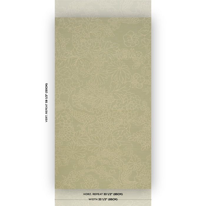 Schumacher Chiang Mai Dragon Silhouette Raffia Sage Wallpaper Sample 5017621