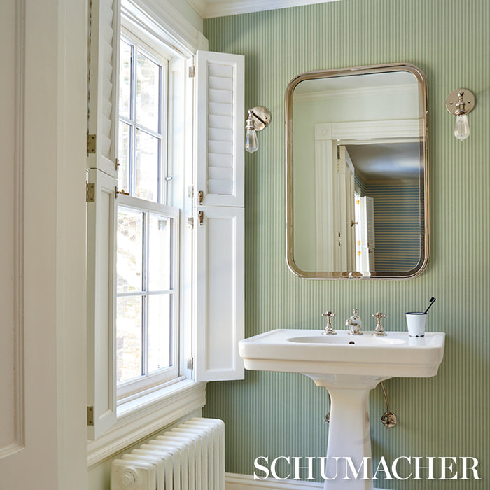 Schumacher Edwin Stripe Narrow Sage Wallpaper Sample 5017630