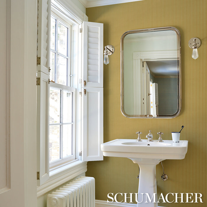 Schumacher Edwin Stripe Narrow Lemon Sage Wallpaper 5017631