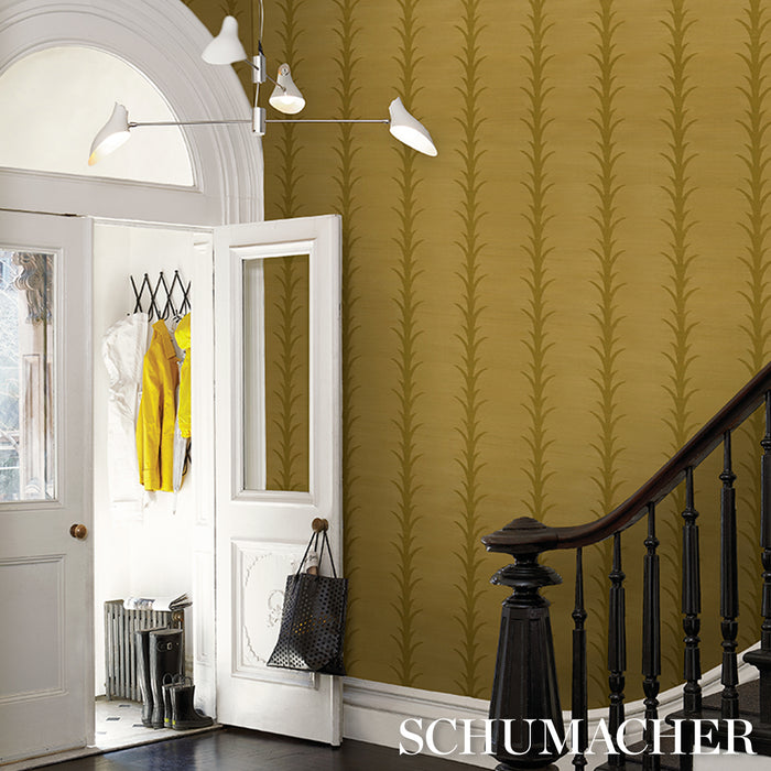 Schumacher Acanthus Stripe Sisal Celery Wallpaper 5017650