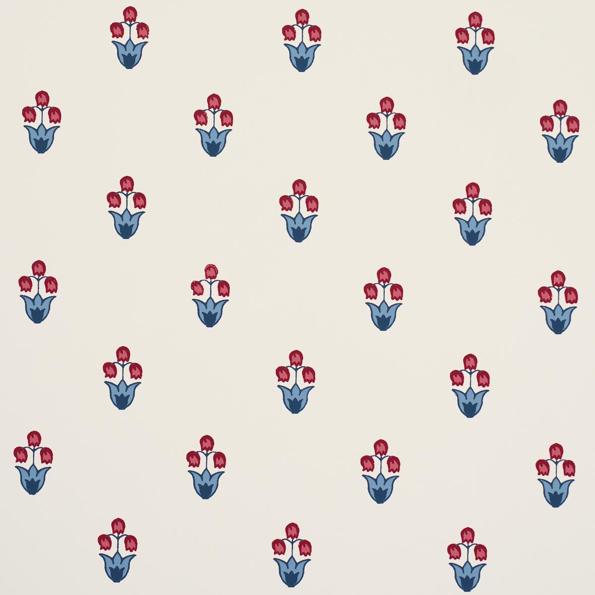 Schumacher Moira Blue & Red Wallpaper Sample 5017661