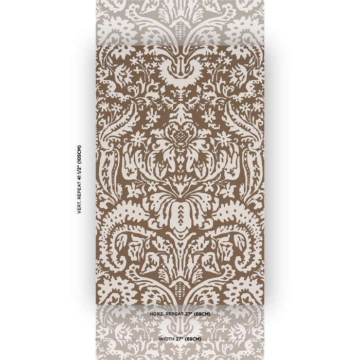 Schumacher Suffolk Damask Brown Wallpaper Sample 5017720