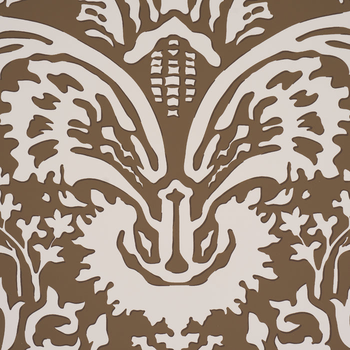 Schumacher Suffolk Damask Brown Wallpaper Sample 5017720