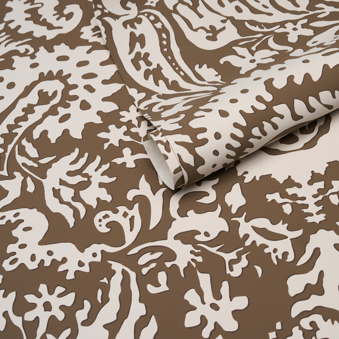 Schumacher Suffolk Damask Brown Wallpaper Sample 5017720