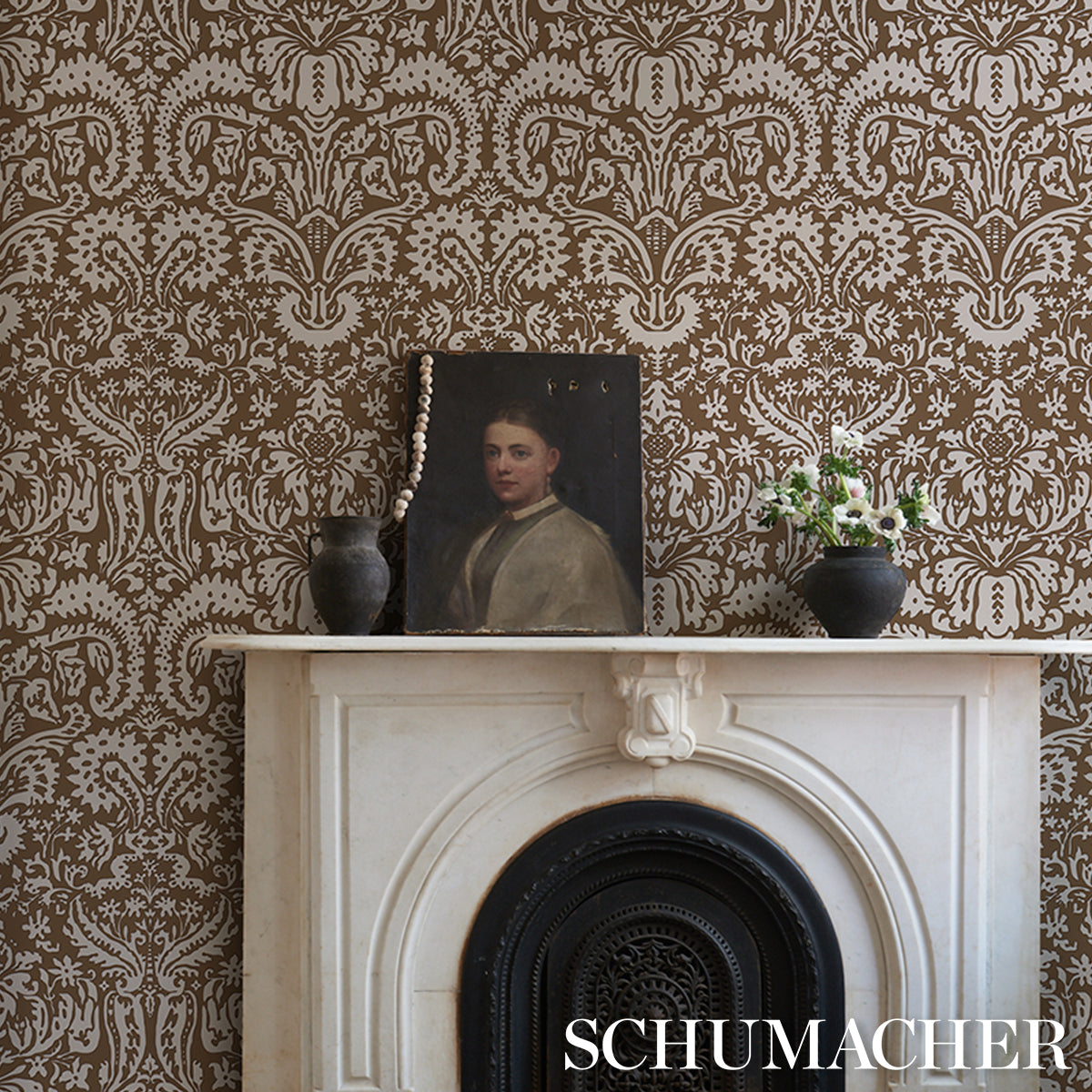 Schumacher Suffolk Damask Brown 5018145 Sample | 40% Off (Samples)