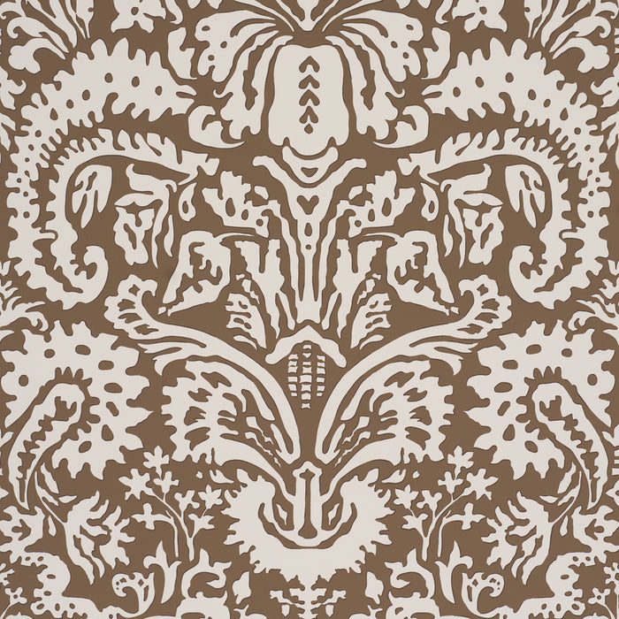 Schumacher Suffolk Damask Brown Wallpaper Sample 5017720