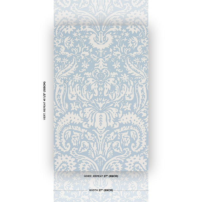 Schumacher Suffolk Damask Blue Wallpaper Sample 5017721