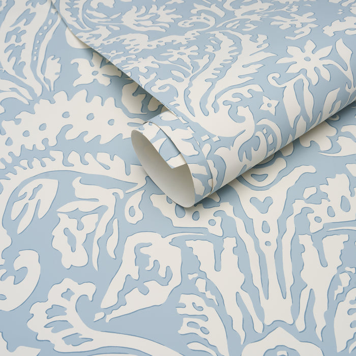 Schumacher Suffolk Damask Blue Wallpaper Sample 5017721