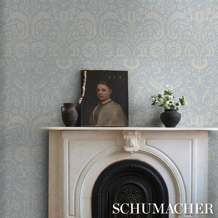 Schumacher Suffolk Damask Blue Wallpaper Sample 5017721