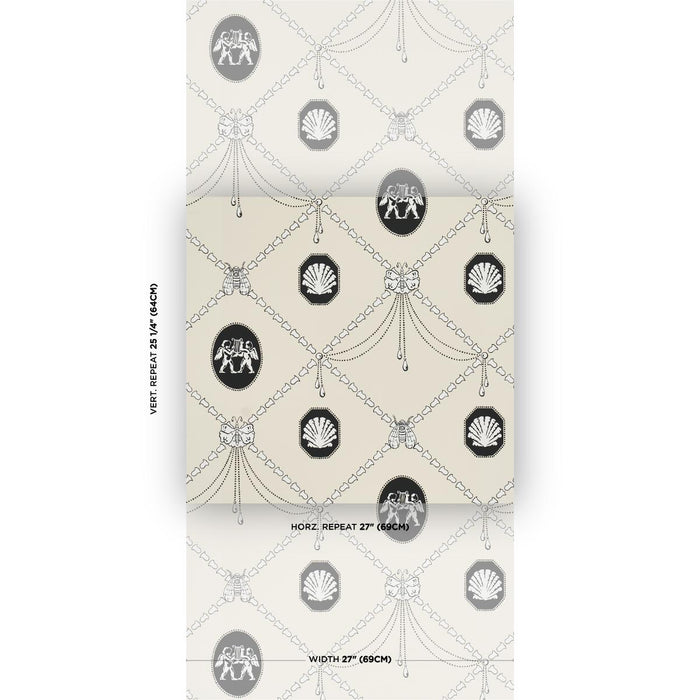Schumacher Edith Black & Ivory Wallpaper Sample 5017840