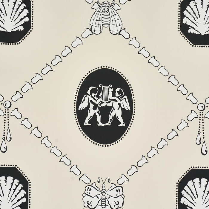 Schumacher Edith Black & Ivory Wallpaper Sample 5017840