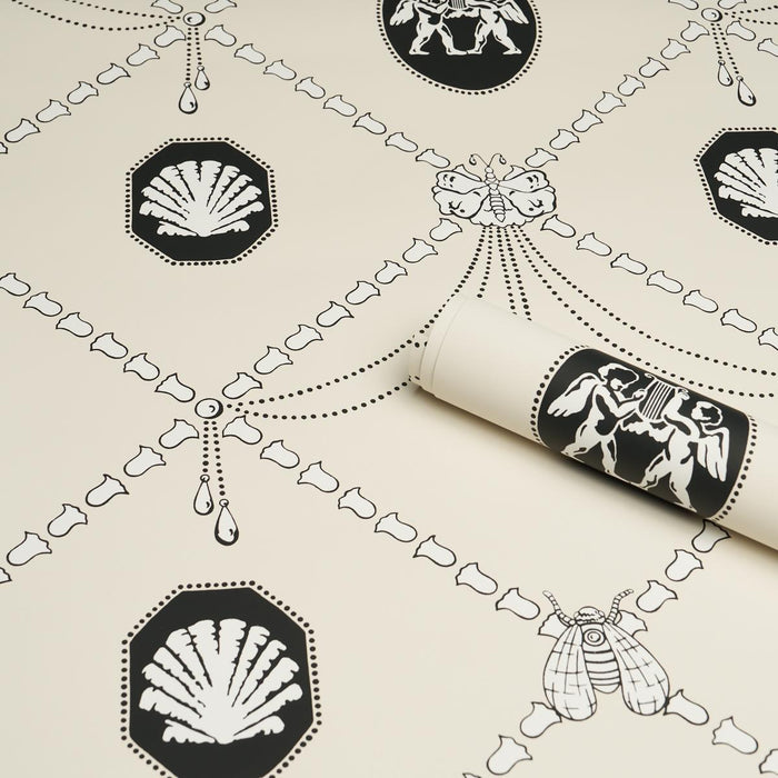 Schumacher Edith Black & Ivory Wallpaper Sample 5017840