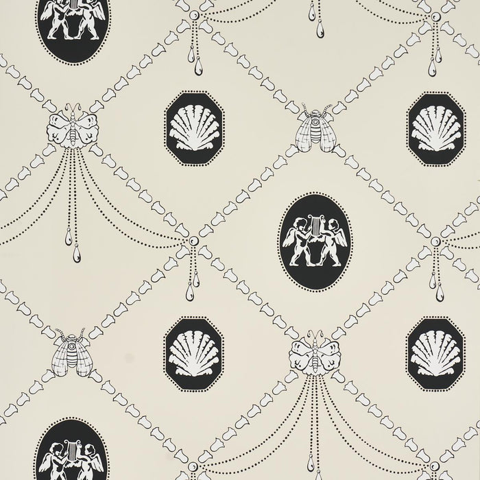 Schumacher Edith Black & Ivory Wallpaper Sample 5017840